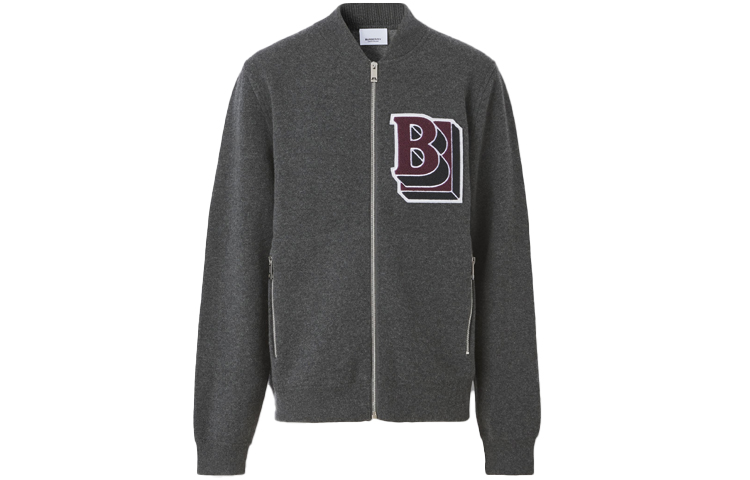 Burberry Letter Pattern Wool-Blend Bomber Jacket Men’s Grey 80458981