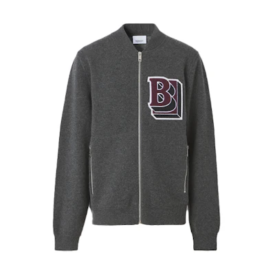 Burberry Letter Pattern Wool-Blend Bomber Jacket Men’s Grey 80458981