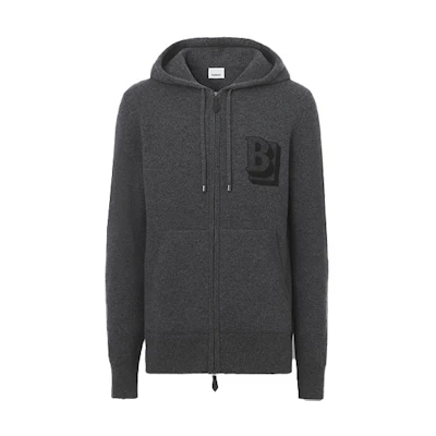 Burberry Letter Print Cashmere Hoodie Gray 80507671