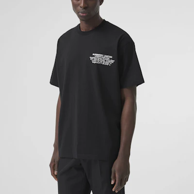 Camiseta Negra Burberry Estampado Letras Algodón Corte Holgado. 80427481 Sizing Camiseta Negra Burberry Estampado Letras Algodón Corte Holgado. 80427481