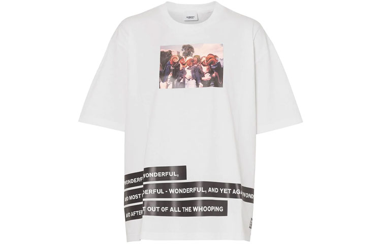 Burberry Letter Print Crew Neck Unisex White T-Shirt 45605261 圖 2