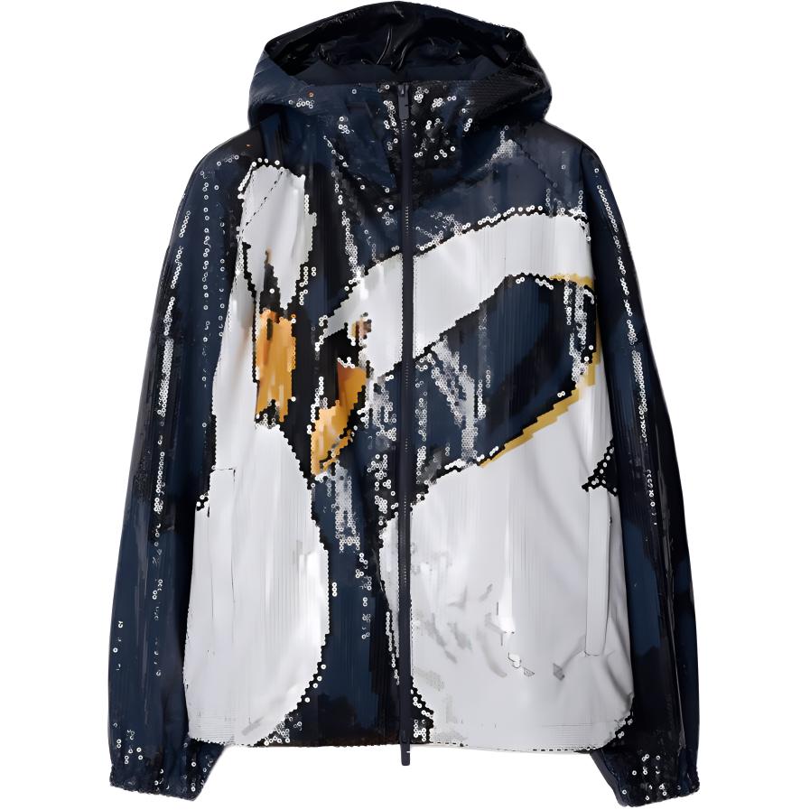Burberry Letter Print Hooded Zip-Up Jacket - Ink Color 80899621