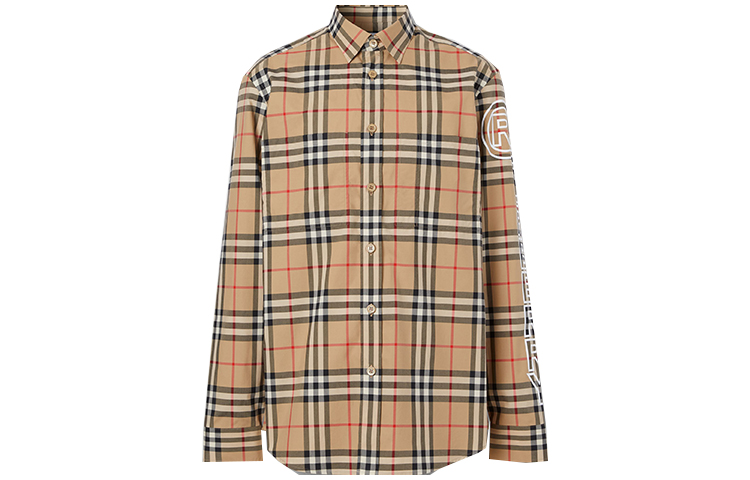 Burberry Letter Print Long Sleeve Shirt Heritage Tan 80298781