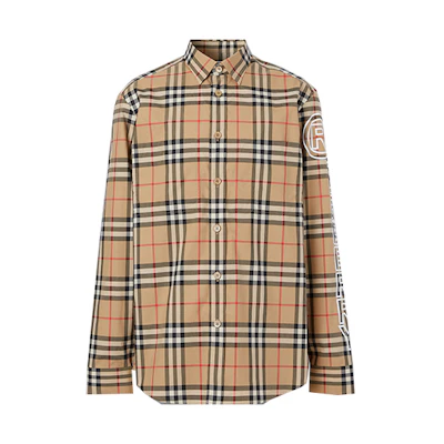 Burberry Letter Print Long Sleeve Shirt Heritage Tan 80298781