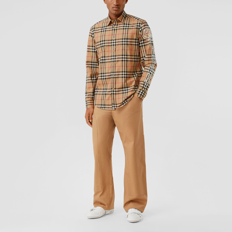 Burberry Letter Print Long Sleeve Shirt Heritage Tan 80298781 圖 6
