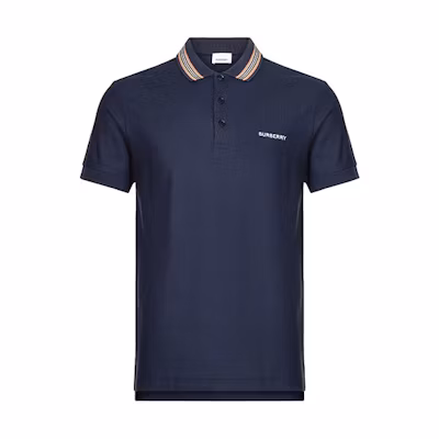 Burberry Letter Print Straight-Cut Polo Shirt - Dark Blue 80143511