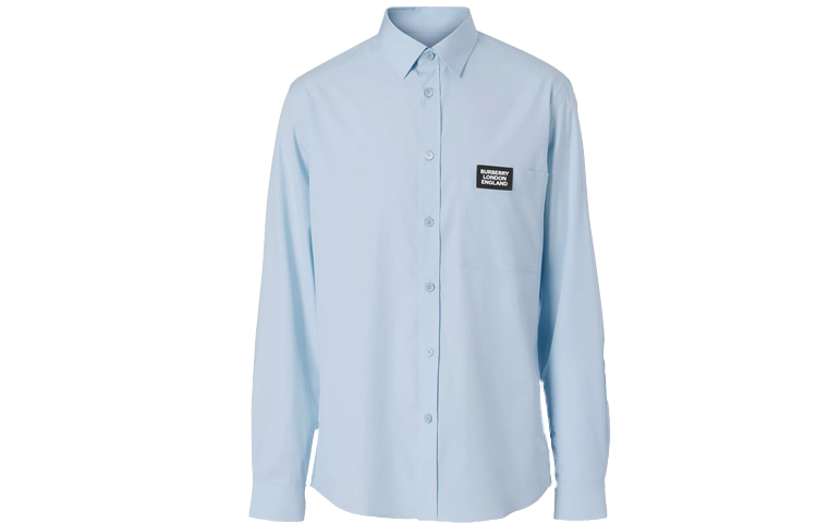 Burberry Light Blue Logo Stretch Cotton Poplin Long Sleeve Shirt 80218461