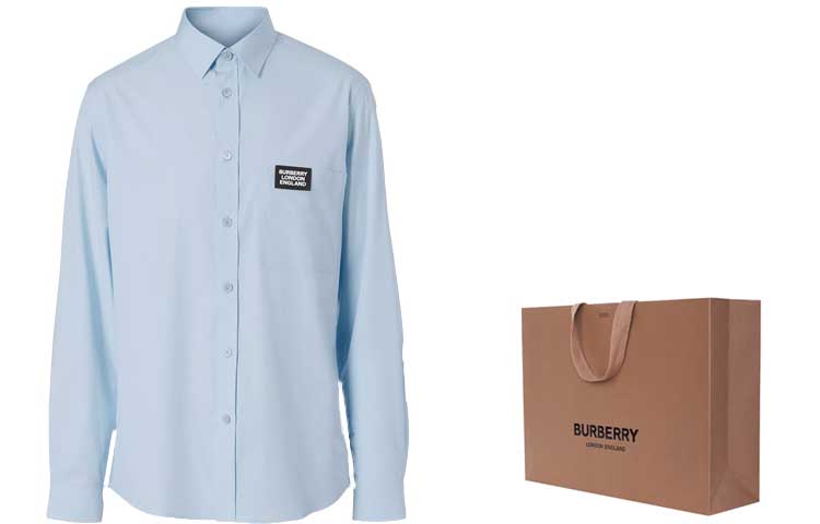 Lookbook Camisa Burberry Azul Claro de Algodón Elástico Popelina Manga Larga. 80218461