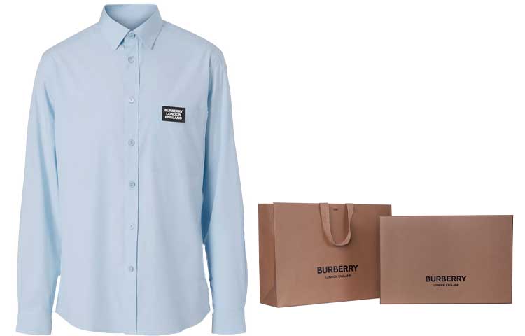 Shop Camisa Burberry Azul Claro de Algodón Elástico Popelina Manga Larga. 80218461