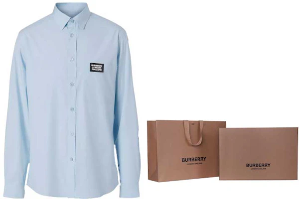 버버리 라이트 블루 로고 스트레치 코튼 팝린 긴팔 셔츠 80218461 Shop 버버리 라이트 블루 로고 스트레치 코튼 팝린 긴팔 셔츠 80218461