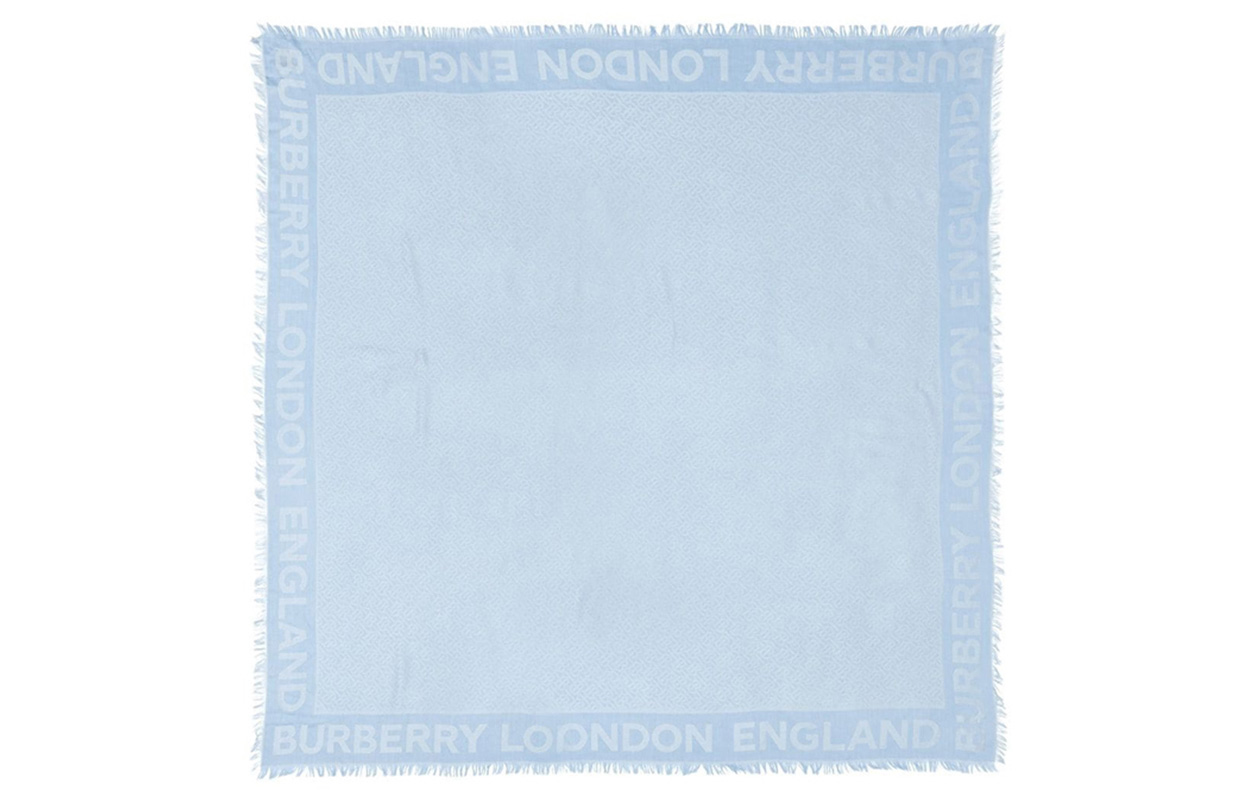 Burberry Light Blue Wool Jacquard Logo Scarf Shawl with Fringe. 8017178 圖 3