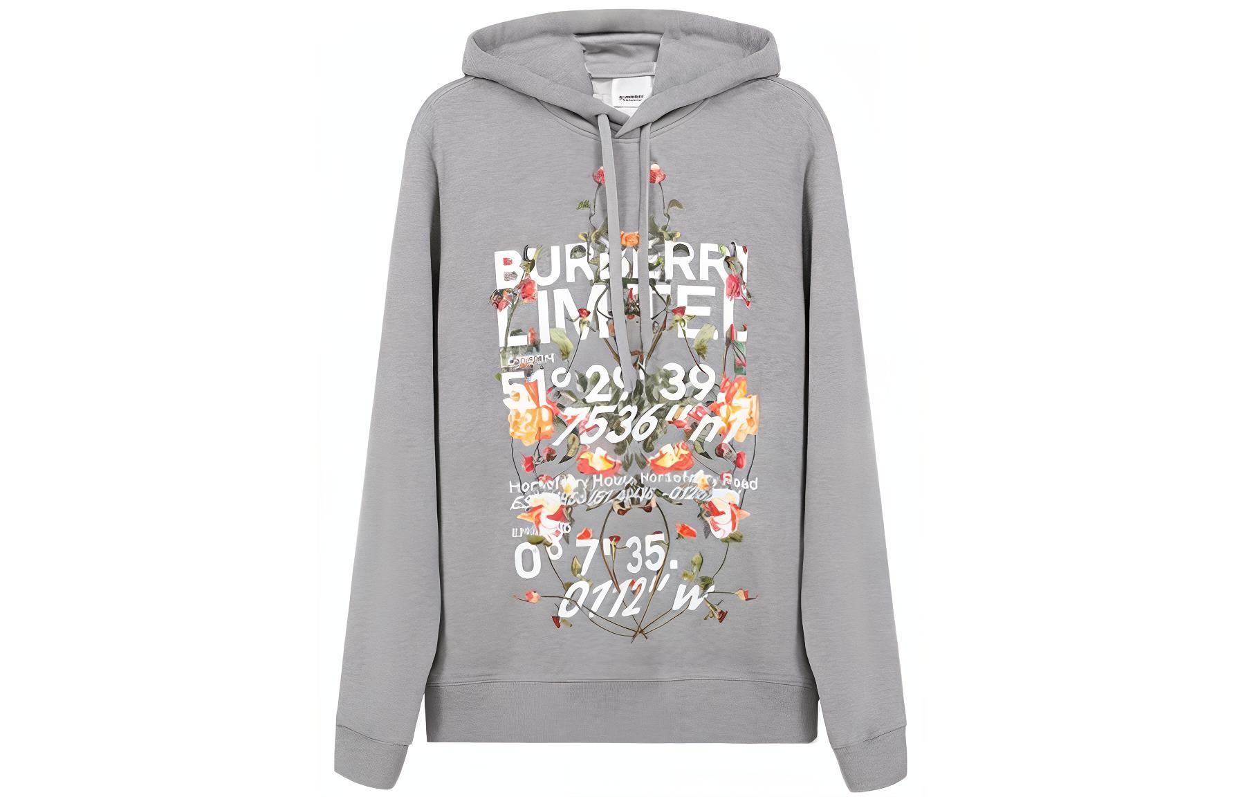 Burberry Light Gray Letter Print Hoodie Sweatshirt 80375421