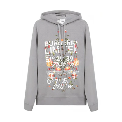Burberry Light Gray Letter Print Hoodie Sweatshirt 80375421