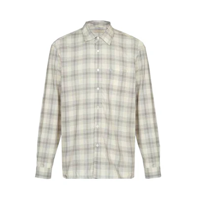 Burberry Light Grey Plaid Button-Up Long Sleeve Shirt 39830381