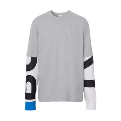 Burberry Light Heather Gray Logo Print Long Sleeve Cotton Shirt 80302631