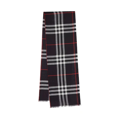Burberry Lightweight Check Wool Scarf Navy