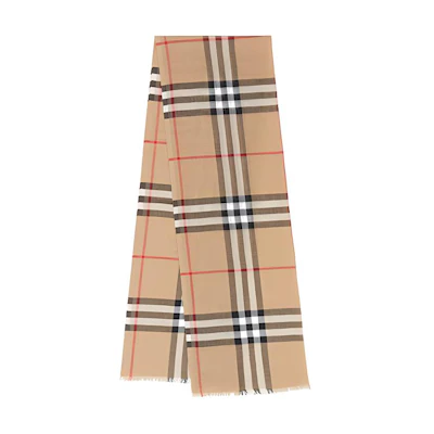 Burberry Lightweight Check Wool Scarf Unisex Couple Style Archive Beige 80184681