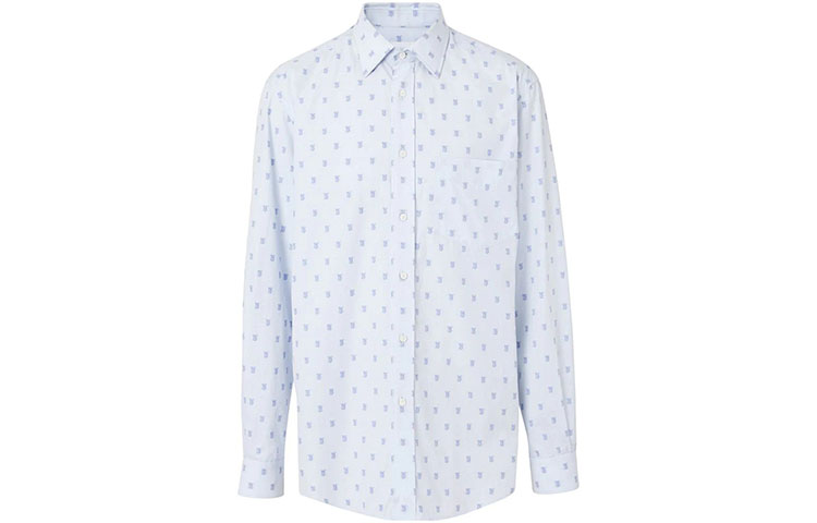 Burberry Logo All-Over Print Cotton Long-Sleeve Shirt Light Blue () 80136891