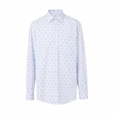 Burberry Logo All-Over Print Cotton Long-Sleeve Shirt Light Blue () 80136891