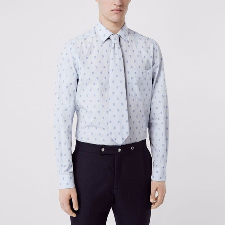 Burberry Logo All-Over Print Cotton Long-Sleeve Shirt Light Blue () 80136891 圖 3