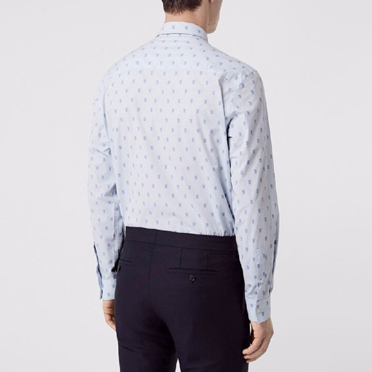 Burberry Logo All-Over Print Cotton Long-Sleeve Shirt Light Blue () 80136891 圖 4