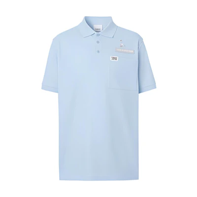 Burberry Logo Appliqué Button-Down Polo Shirt Men’s Light Blue 80288371