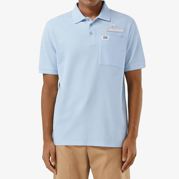 Burberry Logo Appliqué Button-Down Polo Shirt Men’s Light Blue 80288371 圖 3