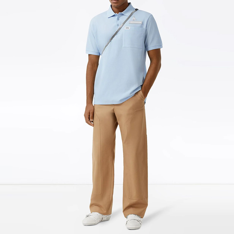 Burberry Logo Appliqué Button-Down Polo Shirt Men’s Light Blue 80288371 圖 5