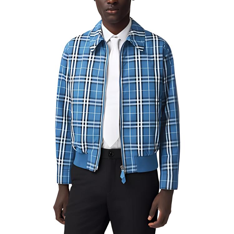 Burberry Logo Applique Checkered Long-Sleeve Jacket - Blue 80385991