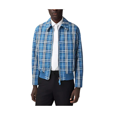 Burberry Logo Applique Checkered Long-Sleeve Jacket - Blue 80385991
