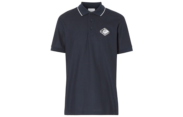 Burberry Logo Button Cotton Short Sleeve Polo Shirt Navy Blue 80218351 圖 2