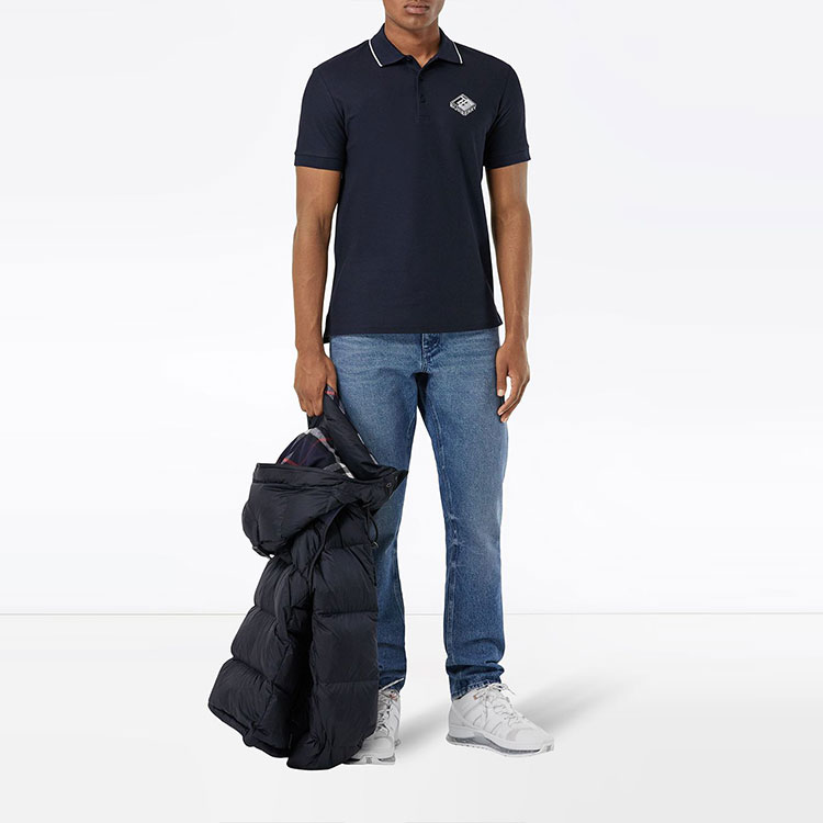 Burberry Logo Button Cotton Short Sleeve Polo Shirt Navy Blue 80218351 圖 3