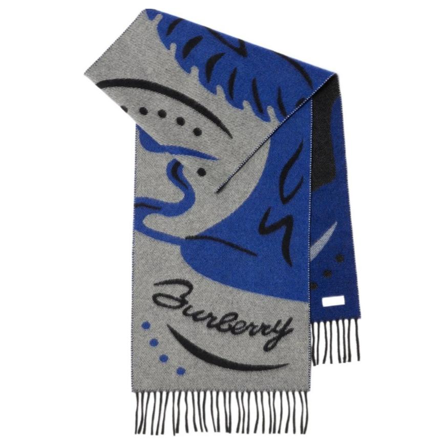 Burberry Logo Cashmere Scarf Unisex Blue Couples Edition 80997411