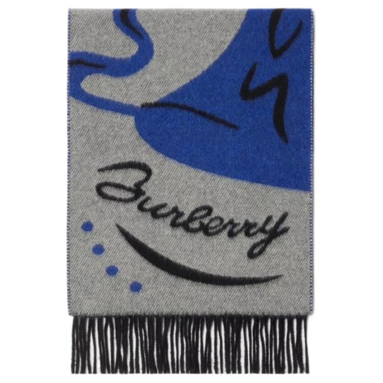 Burberry Logo Cashmere Scarf Unisex Blue Couples Edition 80997411 圖 4