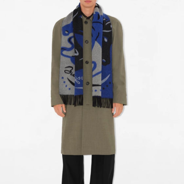 Burberry Logo Cashmere Scarf Unisex Blue Couples Edition 80997411 圖 5