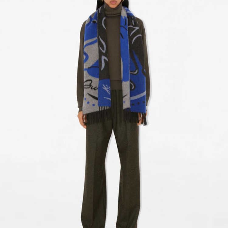 Burberry Logo Cashmere Scarf Unisex Blue Couples Edition 80997411 圖 7