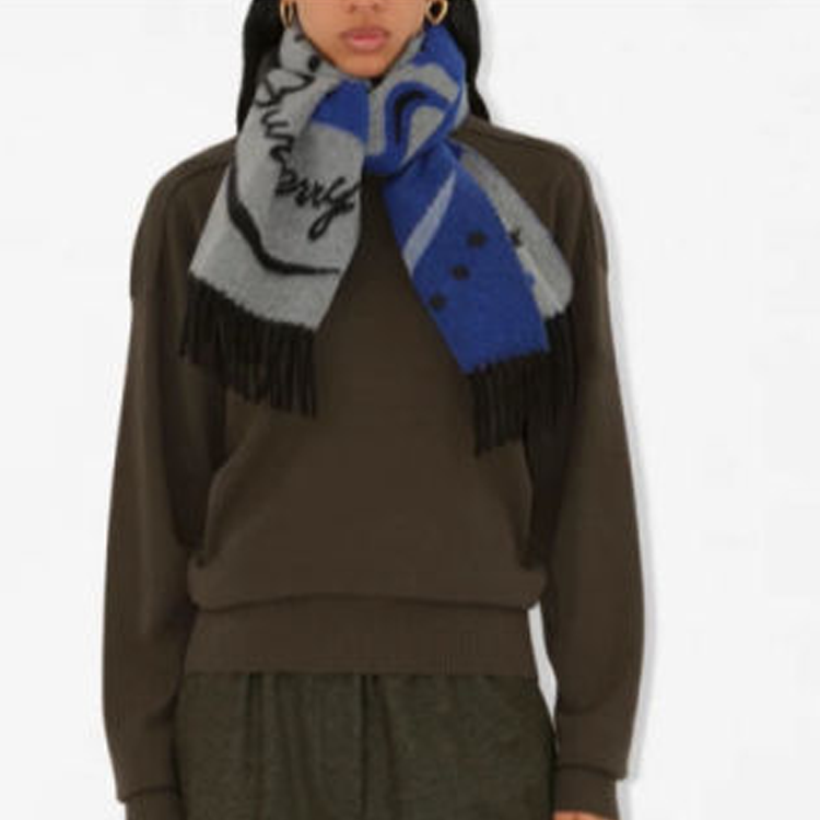 Burberry Logo Cashmere Scarf Unisex Blue Couples Edition 80997411 圖 8
