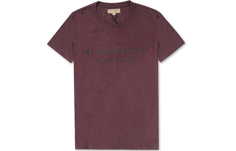Order Burberry Logo Kaos Crewneck Kasual Warna Burgundy Gelap. 40601251
