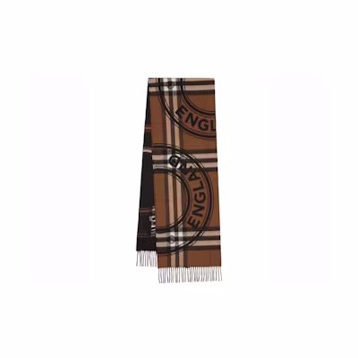Burberry Logo Checked Fringed Scarf Dark Birch Brown