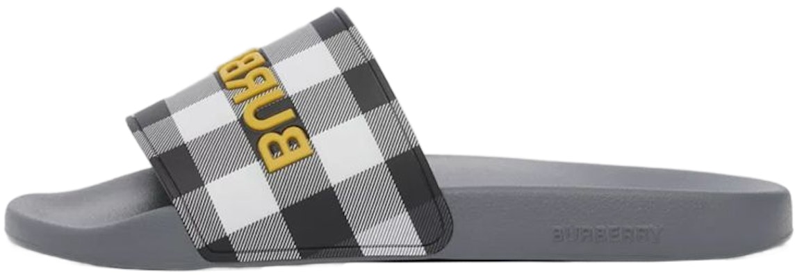 Burberry Logo Detail Check Slides Abu-abu Storm 80629581 Buy Burberry Logo Detail Check Slides Abu-abu Storm 80629581