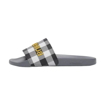 Burberry Logo Detail Check Slides Storm Grey