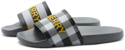 Lookbook Burberry Logo Detail Check Slides Storm Grey 80629581