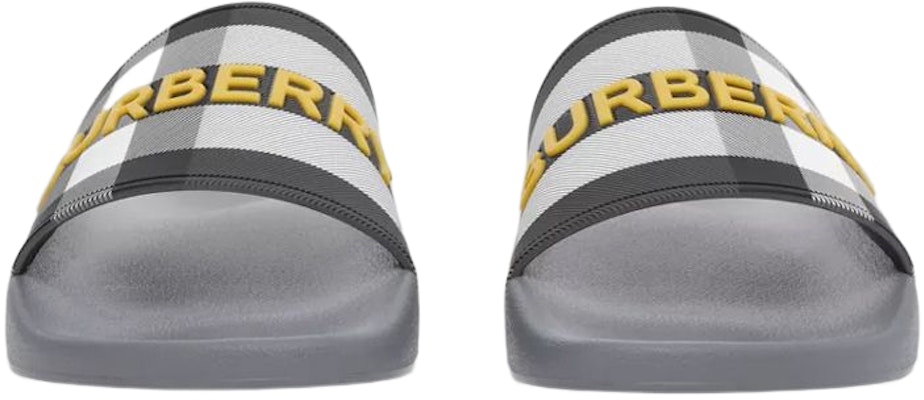 Burberry Logo Detail Check Slides Abu-abu Storm 80629581 Shop Burberry Logo Detail Check Slides Abu-abu Storm 80629581