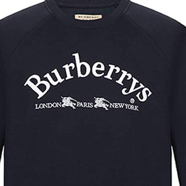 Shop Burberry Logo Embroidered Crewneck Sweatshirt Navy Blue 80030161