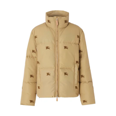 Burberry Logo Embroidered Equestrian Down Jacket Khaki - Fashion Show Series 80612841