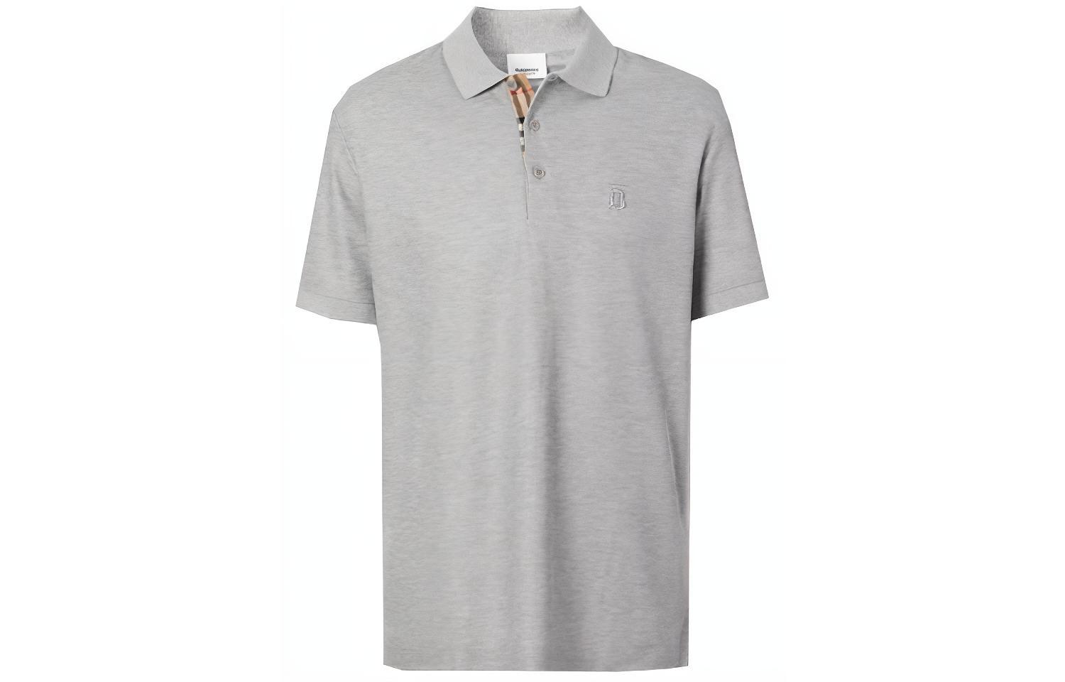Buy Burberry 标志刺绣短袖POLO衫 浅灰色 80140061