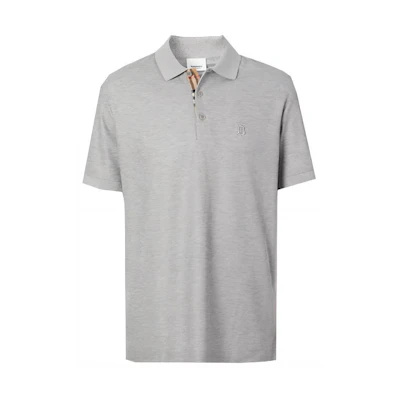 Burberry Logo Embroidered Short Sleeve Polo Shirt Light Grey 80140061