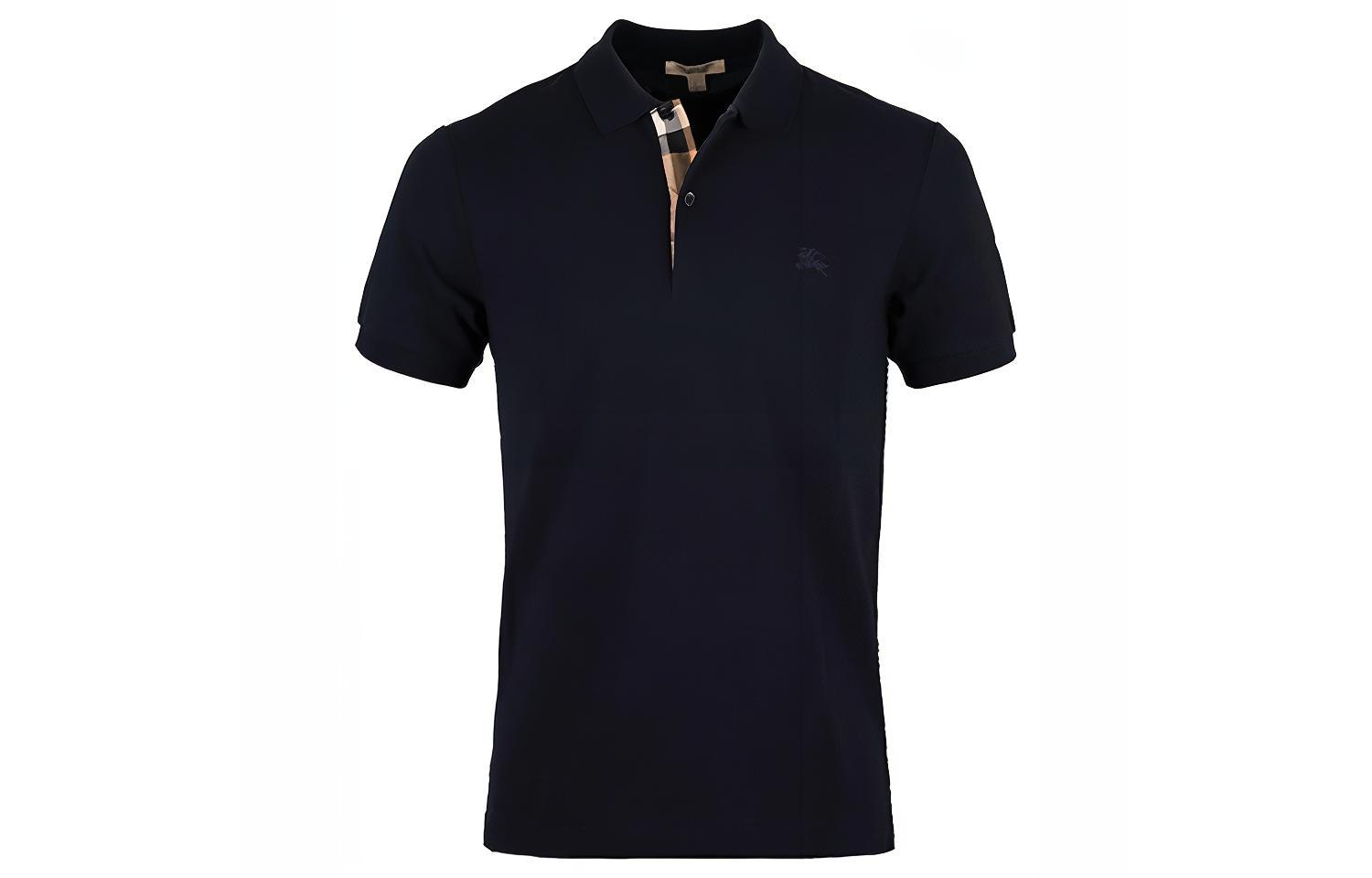 Burberry Logo Embroidered Short Sleeve Polo Shirt Navy Blue. 80045781