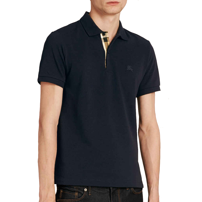 Purchase Burberry Logo Embroidered Short Sleeve Polo Shirt Navy Blue. 80045781