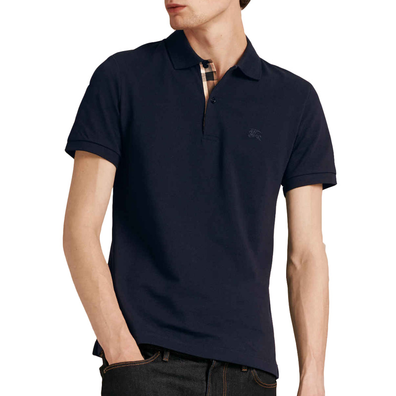 Details for Burberry Logo Embroidered Short Sleeve Polo Shirt Navy Blue. 80045781